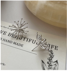 Macro shot of silver starburst stud earrings with fireworks-inspired minimalist design