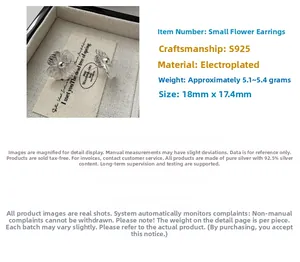 Macro detail of S925 sterling silver flower earring with petal textures and 18mm size