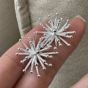 925 Sterling Silver Firework Stud Earrings For Women Vintage Radial Starburst Electroplated Minimalist Korean Style Jewelry
