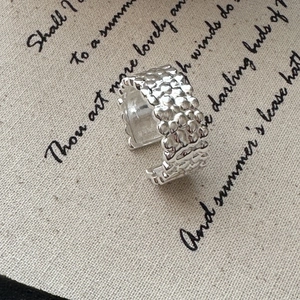 925 Sterling Silver Hammered Open Ring For Women Vintage Lava Texture Irregular Adjustable Wide Band Minimalist Ring Jewelry