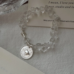 S925 sterling silver bird coin bracelet with white crystal beads and 1952 farthing charm