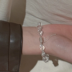 Bracelet élégant en argent S925 avec perles de cristal blanc et chaîne de sécurité en métal