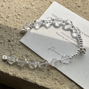 Bracelet S925 en argent sterling avec cristaux clairs et perles d'argent irrégulières