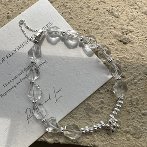 Bracelet minimaliste en argent 925 avec perles de cristal clair et chaîne d'extension fine