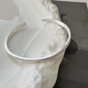 Minimalist S925 sterling silver cuff bracelet with brushed matte finish for women
