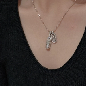 S925 sterling silver vajra necklace with double pendants and shimmering zircon stones