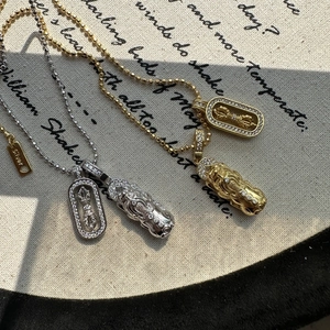 Vintage S925 sterling silver necklace set with Pixiu and Vajra pendants in gold and silver