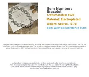 Detailed macro view of S925 sterling silver faceted crystal bead bracelet with 16cm size