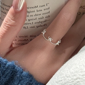S925 sterling silver bow knot ring featuring three delicate charms for women