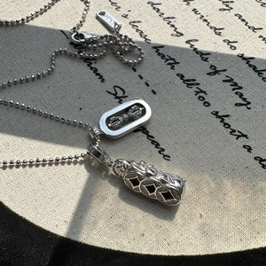 S925 sterling silver bead chain necklace with Vajra and Pixiu pendants in retro style