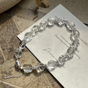 925 Sterling Silver Irregular Artificial Crystal Faceted Beaded Bracelet Rhombus Minimalist Vintage Bracelet Jewelry With Magnetic Clasp