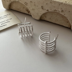 S925 sterling silver multi-layered textured hoop earrings with a vintage minimalist design