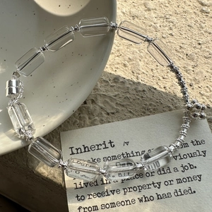 Elegant S925 silver beaded bracelet with clear square crystals and magnetic metal clasp
