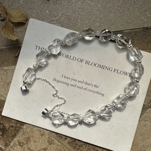 Vintage S925 sterling silver geometric beaded bracelet with magnetic clasp and extension chain