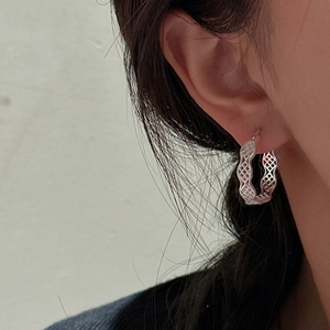 Boucles d'oreilles créoles en argent S925 avec motif géométrique vintage évidé