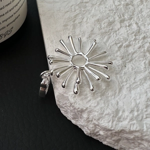 Mirror-polished S925 sterling silver abstract fluid flower pendant on stone base