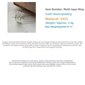 Macro shot of S925 sterling silver multilayer ring showing 3.4g weight and size details