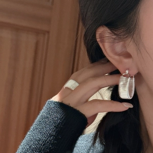 S925 sterling silver hoop earrings and ring set with vintage grooved texture finish
