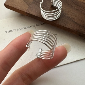 Minimalist 925 Sterling Silver Multi-Layer Hoop Earrings Geometric Five Line Stud Earrings For Women Korean Trendy Style Jewelry