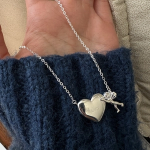 Collier Pendentif Cœur Ange Cupidon en Argent Sterling 925 Chaîne de Clavicule Délicate Bijoux Vintage Minimalistes pour Femme