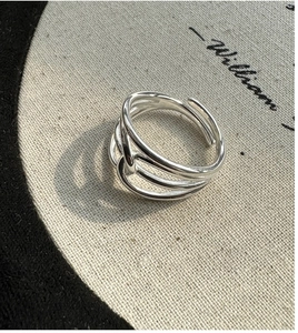 Detail of S925 sterling silver multi-layer intertwined ring with polished finish