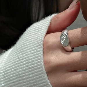 S925 sterling silver ring with half micro-pave zircon and matte textured finish