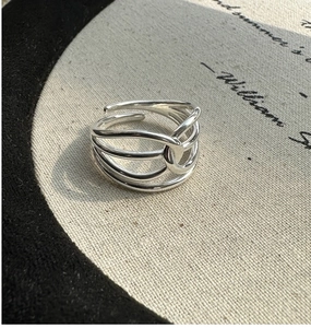 Detailed view of S925 sterling silver multilayer ring with minimalist winding design
