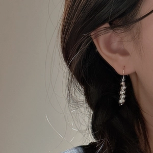 Elegant S925 sterling silver heart drop earrings with dangling vertical beads on ear hooks