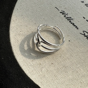 Minimalist S925 sterling silver multi-layer crossover open ring with polished finish