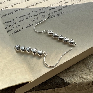 S925 sterling silver dangle earrings featuring five puffy hearts on fishhook ear wires