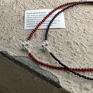 925 Sterling Silver Beaded Necklace Minimalist Vintage Floral Pendant Clavicle Chain Natural Stone Beads Women Fashion Jewelry