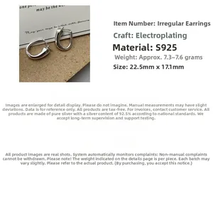 Détails des boucles d'oreilles en argent S925 en forme de U de 22,5 mm x 17,1 mm