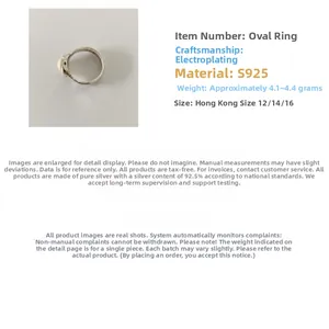 Detailed specifications of S925 sterling silver oval ring with size and weight chart