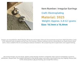 Detailed specs for S925 sterling silver U-shaped earrings with electroplated finish