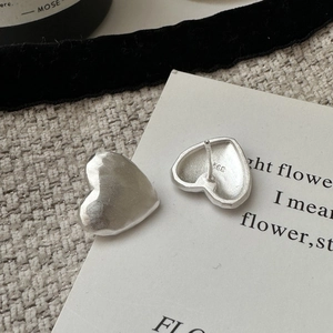 S925 sterling silver heart stud earrings with matte brushed finish and S925 hallmark