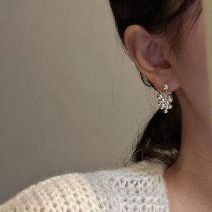 Polished S925 sterling silver grape cluster earrings in minimalist Korean style design