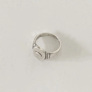 Bague rétro en argent sterling S925 avec disque plat et anneau gravé au style vintage