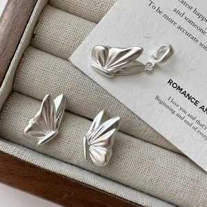 S925 Sterling Silver Butterfly Stud Earrings Minimalist Matte Frosted Finish Korean Niche Design Fashion Jewelry For Women