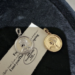 Vintage S925 sterling silver coin pendants with portrait relief in gold and silver finish