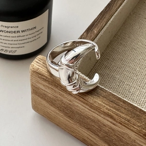 S925 Sterling Silver Knotted Moon Open Ring For Women Minimalist Adjustable Geometric Knot Finger Ring Fine Jewelry Gift