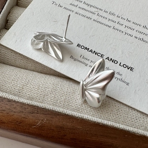 S925 sterling silver butterfly stud earrings with elegant matte brushed metal finish