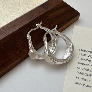 Minimalist 925 silver lava texture hoop earrings with moonstone insets for women