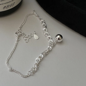 Bracelet Minimaliste en Argent Sterling S925 pour Femmes Simple Breloque Boule Polie Chaîne Tressée Style Coréen