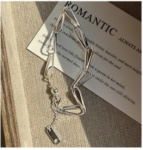 Detail view of S925 sterling silver long oval link bracelet with adjustable lobster clasp