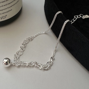 Collier avec pendentif boule en argent sterling S925 et chaîne tressée à plusieurs brins