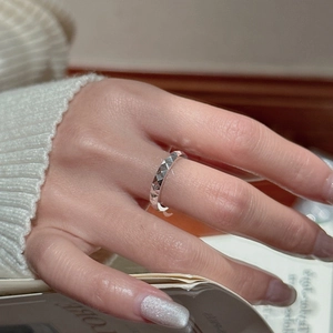 925 Sterling Silver Pyramid Stud Open Ring Geometric Clous De Paris Textured Adjustable Band Ring Jewelry For Women