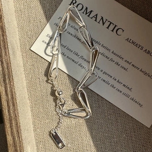 Minimalist S925 sterling silver adjustable chain bracelet with elongated teardrop links
