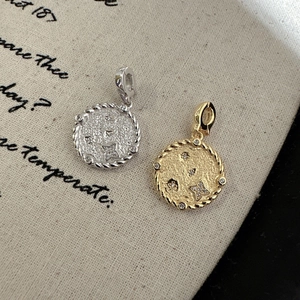 S925 Sterling Silver Star Coin Pendant For Women Retro Textured Round Rhinestone Starry Sky Gold Silver Plated Jewelry Gift