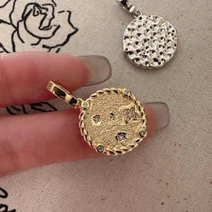 S925 sterling silver star coin pendants in textured gold and hammered silver finish