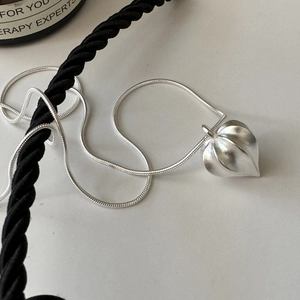 Minimalist S925 sterling silver necklace with a matte heart pendant on a snake bone chain
